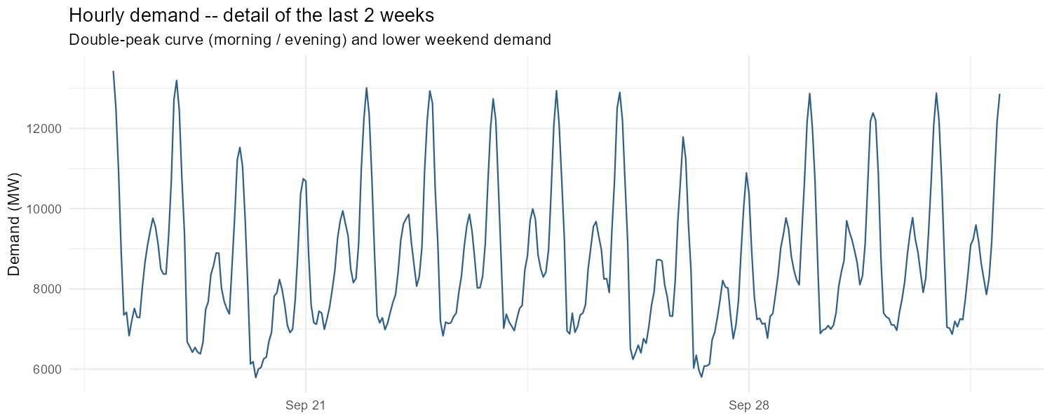 Two-week detail of hourly demand