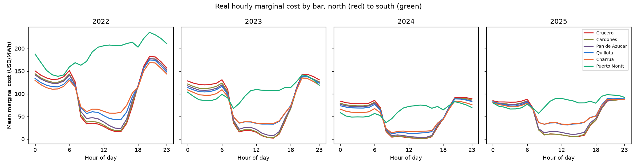 Real hourly marginal cost by bus